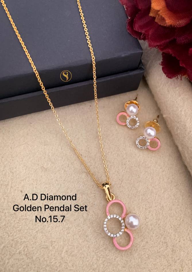 5 AD Diamond Golden Pendant Set Wholesale Price In Surat
